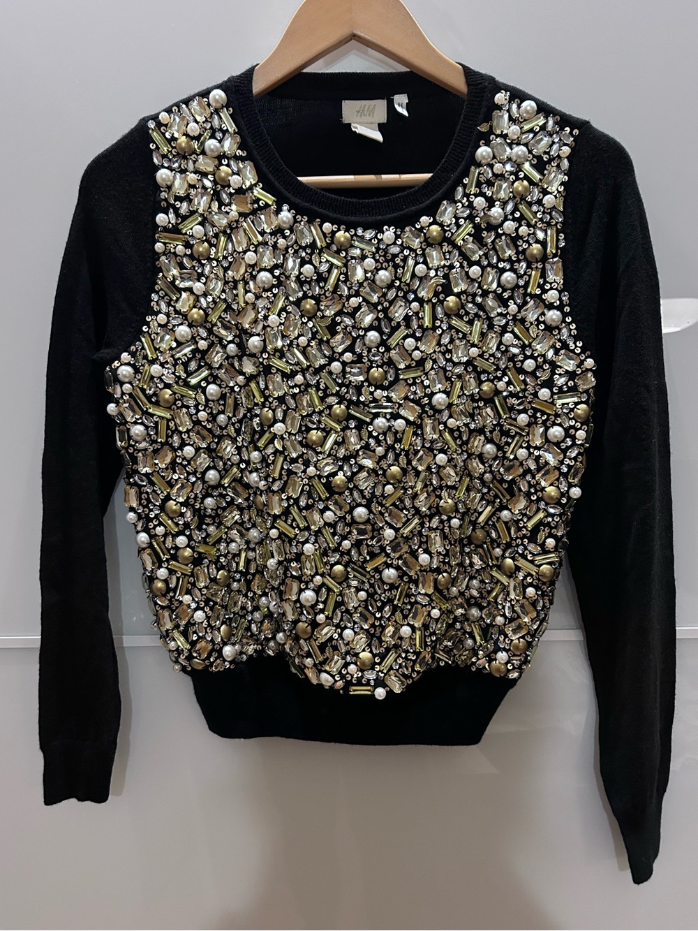 H&M Black Embellished Sweater with Gold Accents